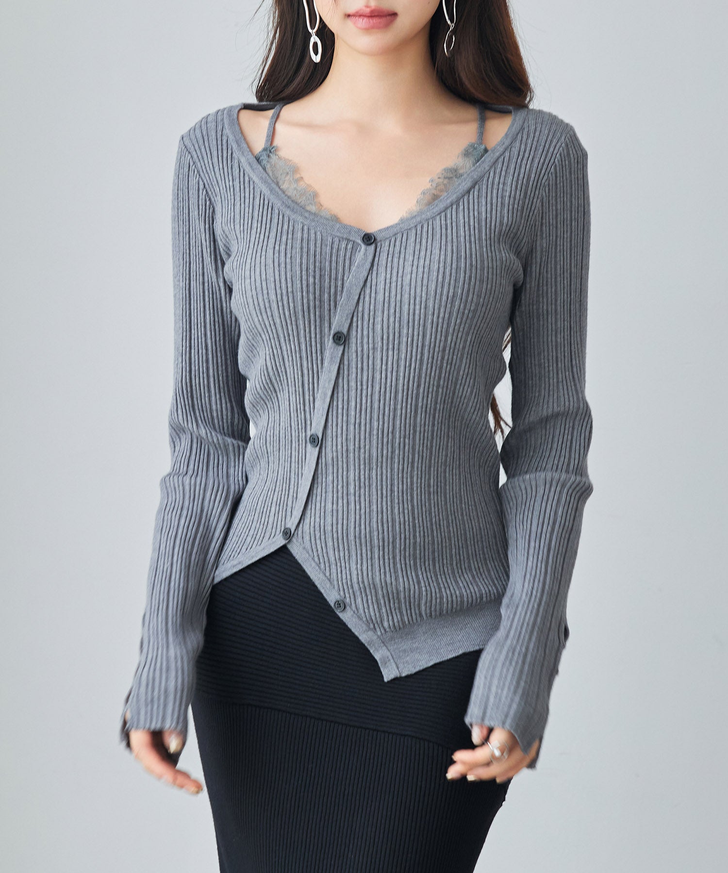 ランダムテレコ編み2枚風ニットトッブスsdp8112-103-18