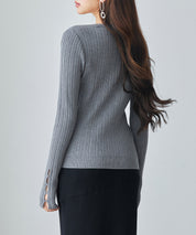 ランダムテレコ編み2枚風ニットトッブスsdp8112 グレー