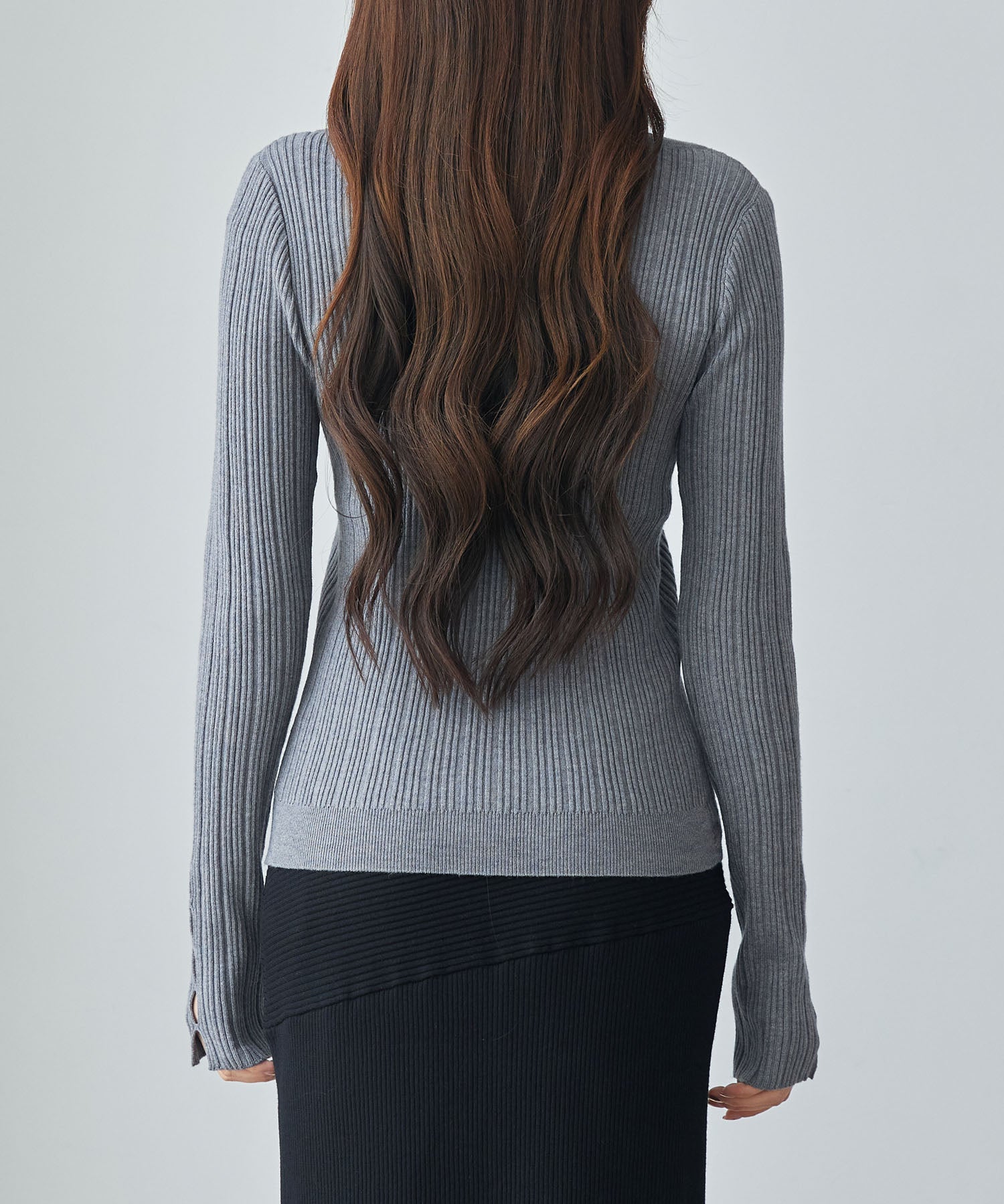 ランダムテレコ編み2枚風ニットトッブスsdp8112 グレー