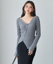 ランダムテレコ編み2枚風ニットトッブスsdp8112 グレー