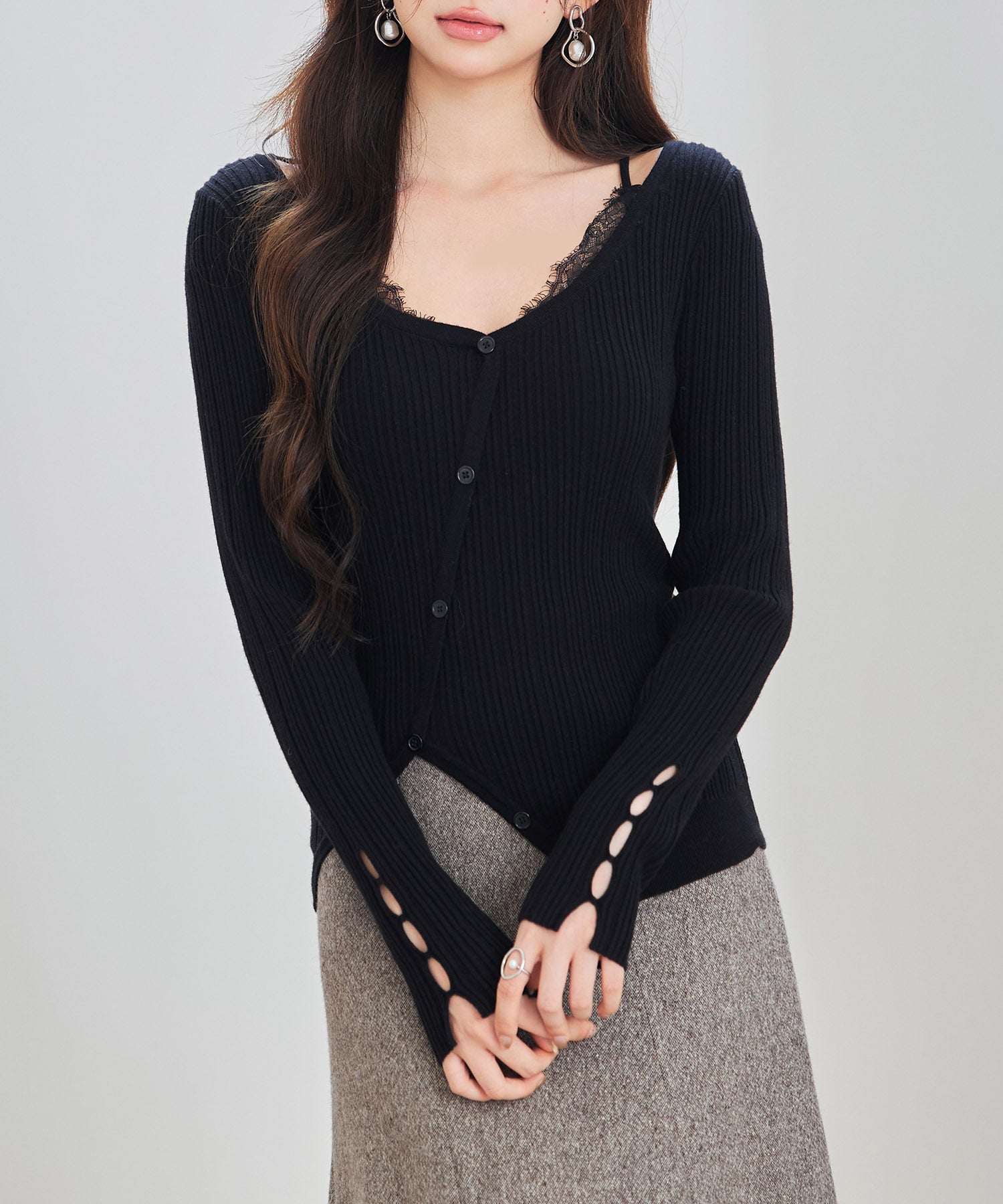 ランダムテレコ編み2枚風ニットトッブスsdp8112-103-8