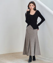 ランダムテレコ編み2枚風ニットトッブスsdp8112 ブラック