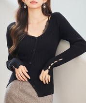 ランダムテレコ編み2枚風ニットトッブスsdp8112 ブラック