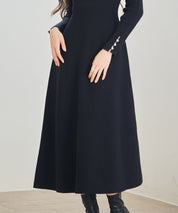 アシンメトリネック長袖ミディ丈ニットワンピース ｜ 全3色 × 2サイズ