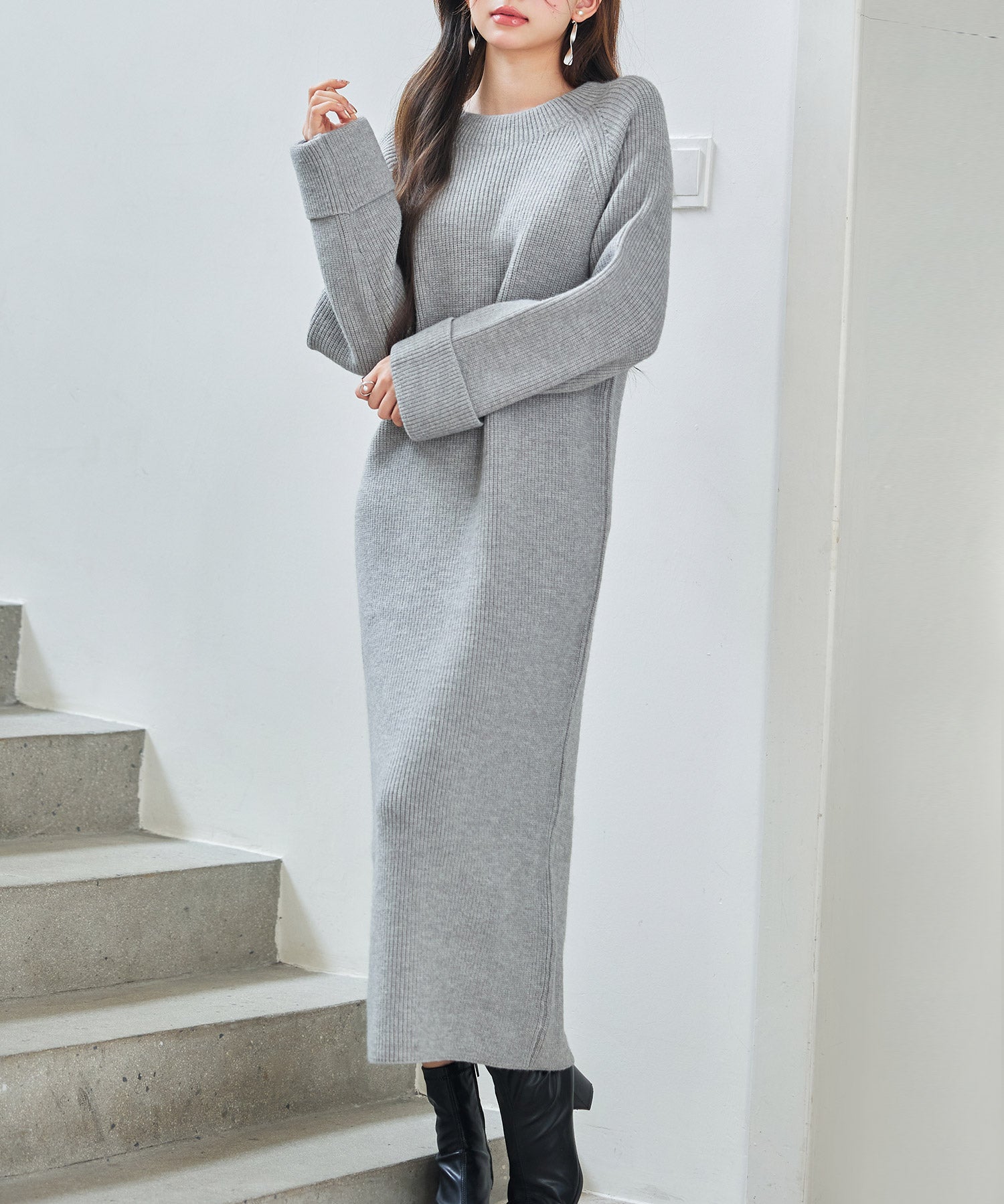 前後リバーシブル畦編みリブニットワンピースsdp8115 グレー