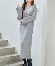前後リバーシブル畦編みリブニットワンピースsdp8115 グレー