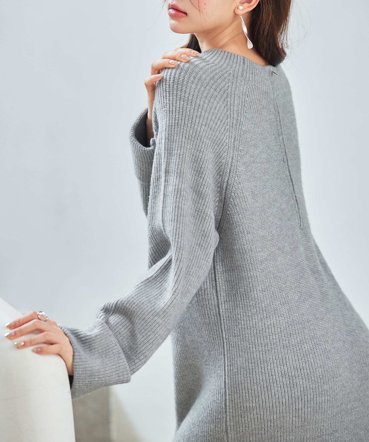 前後リバーシブル畦編みリブニットワンピースsdp8115 グレー