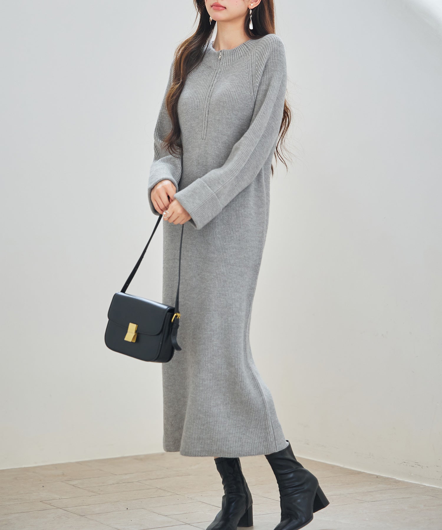 前後リバーシブル畦編みリブニットワンピースsdp8115 グレー