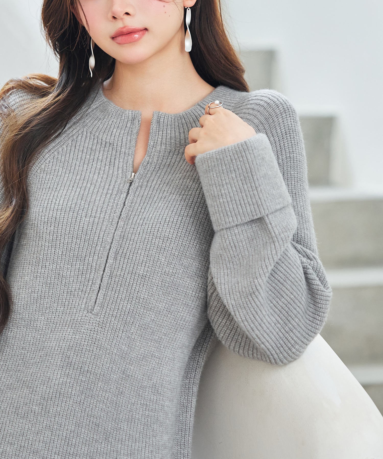 前後リバーシブル畦編みリブニットワンピースsdp8115 グレー