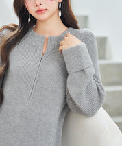 前後リバーシブル畦編みリブニットワンピースsdp8115 グレー