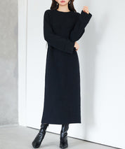 前後リバーシブル畦編みリブニットワンピースsdp8115 ブラック