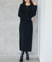 前後リバーシブル畦編みリブニットワンピースsdp8115 ブラック