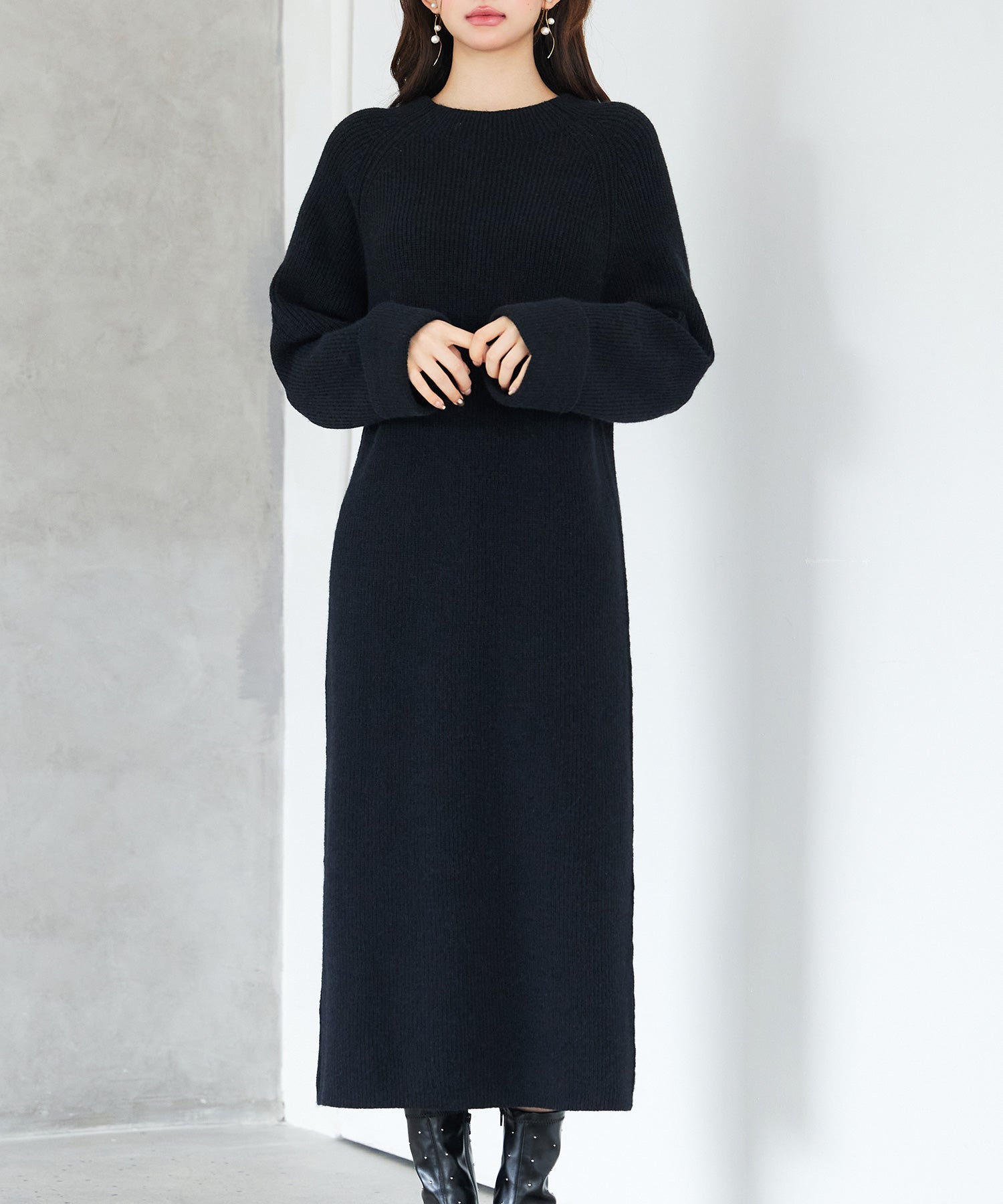 前後リバーシブル畦編みリブニットワンピースsdp8115 ブラック – [公式