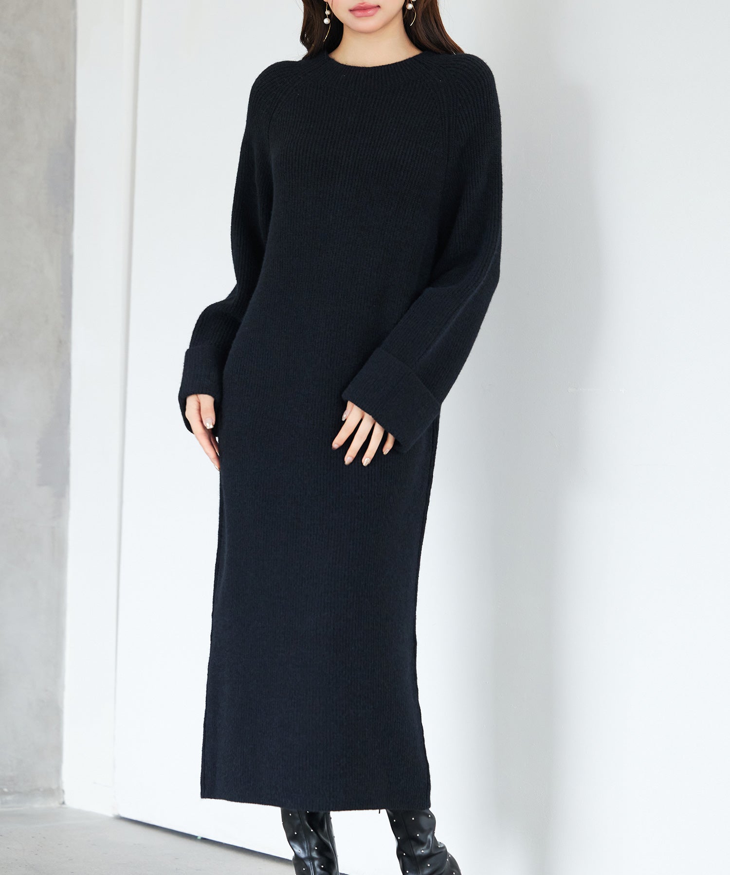 前後リバーシブル畦編みリブニットワンピースsdp8115 ブラック