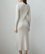 配色リブ編みニットミディ丈ワンピースsdp8116 ベージュ