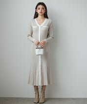 配色リブ編みニットミディ丈ワンピースsdp8116 ベージュ