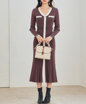 配色リブ編みニットミディ丈ワンピースsdp8116 チョコ