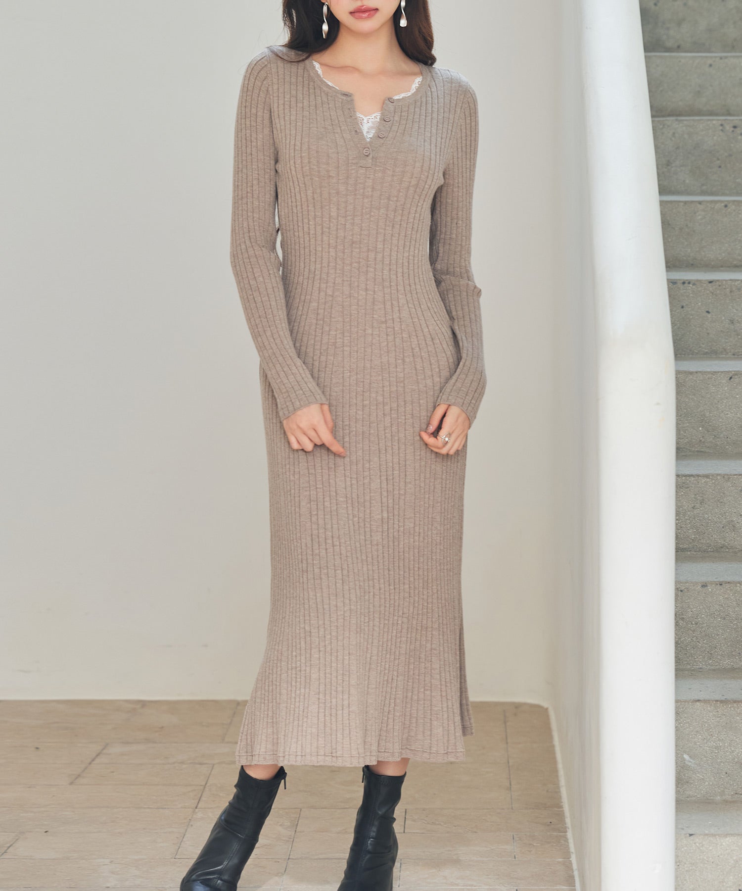 リブ編みレース付きニットワンピースsdp8117 ベージュ – [公式]SAISON