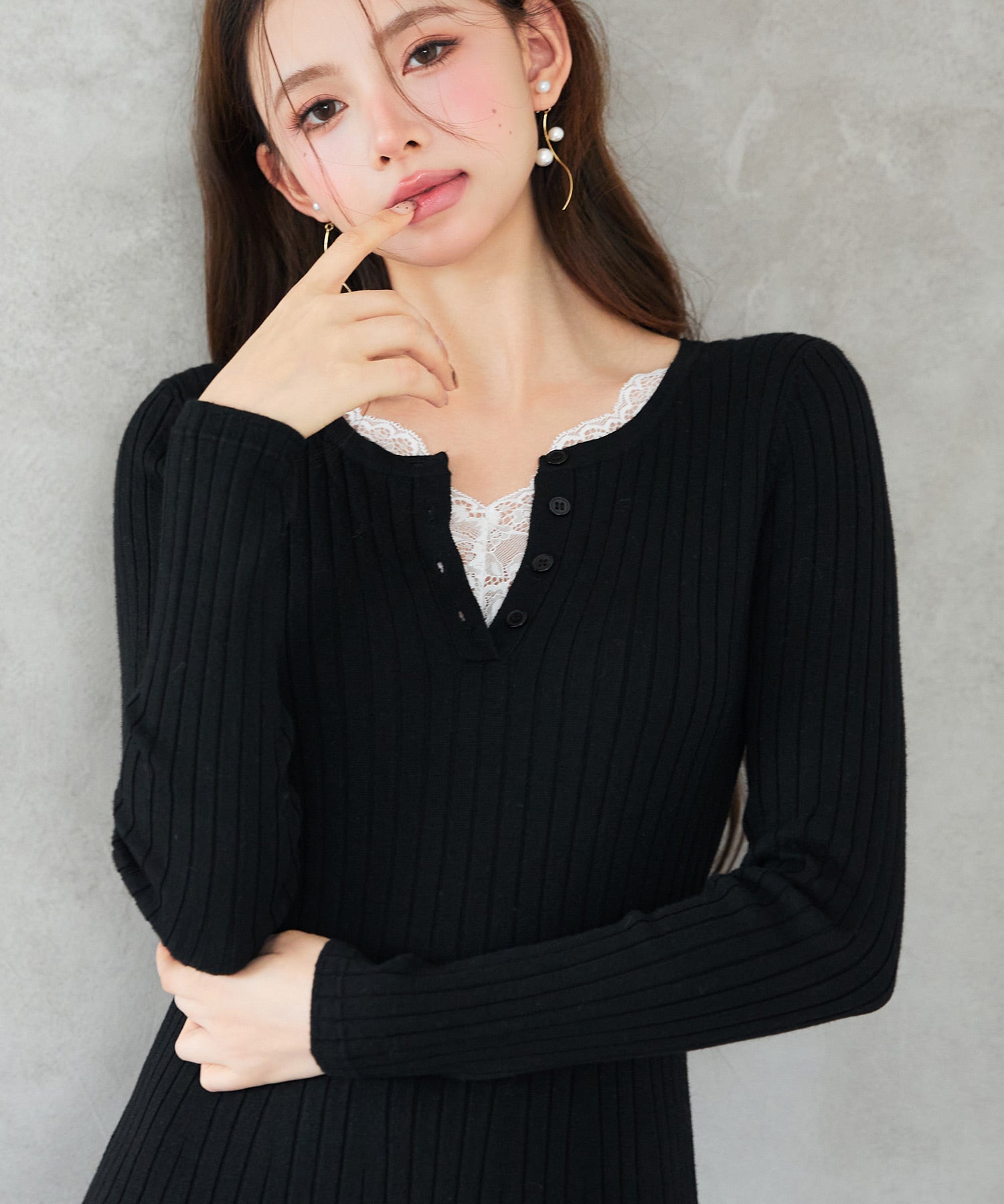 リブ編みレース付きニットワンピースsdp8117 ブラック – [公式]SAISON