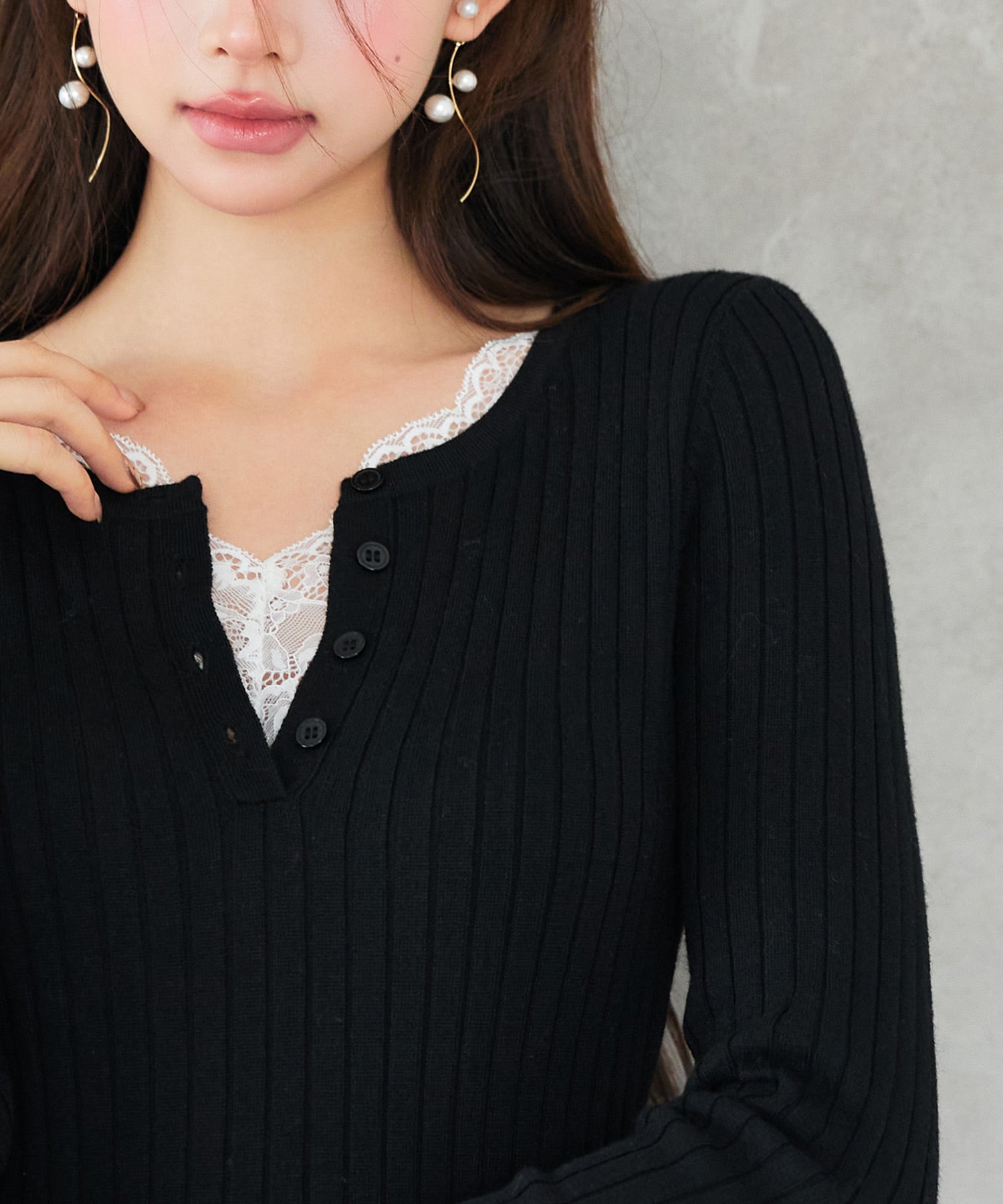 リブ編みレース付きニットワンピースsdp8117 ブラック – [公式]SAISON