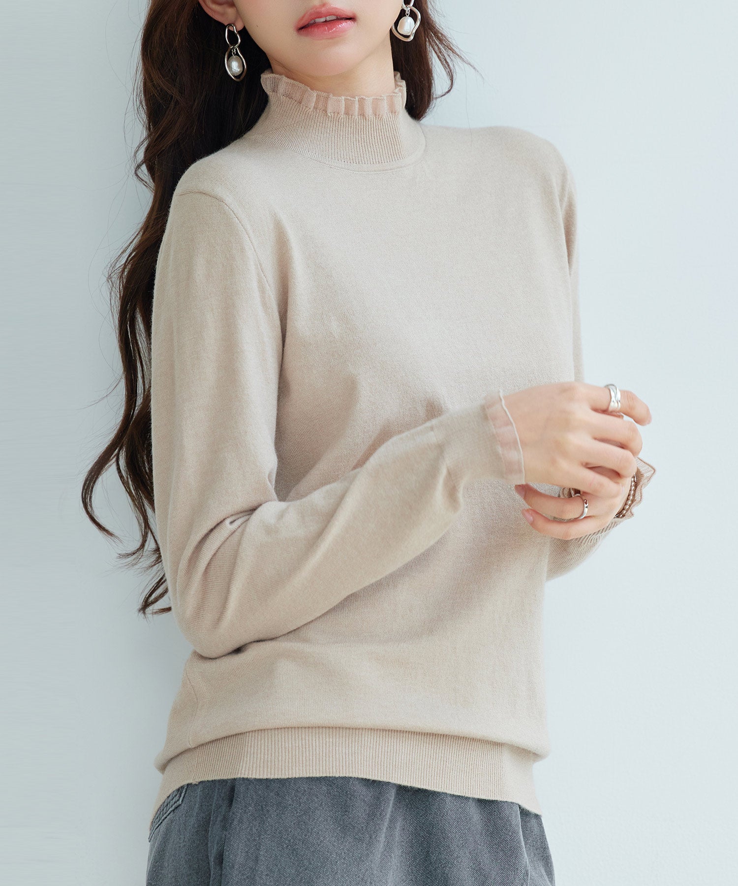 エブリデイシアーフリルニットプルオーバーsdp8118 ベージュ