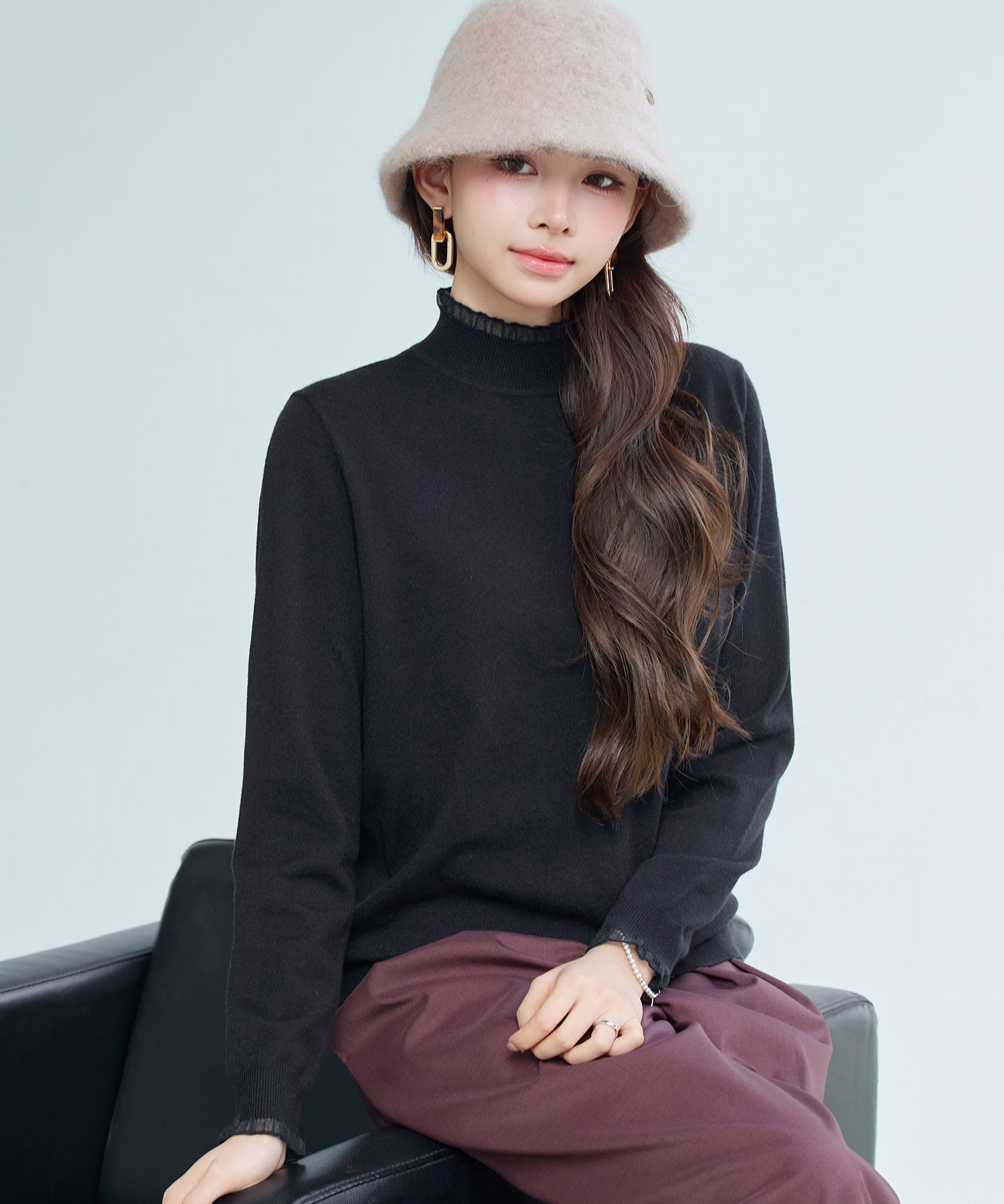 エブリデイシアーフリルニットプルオーバーsdp8118 ブラック