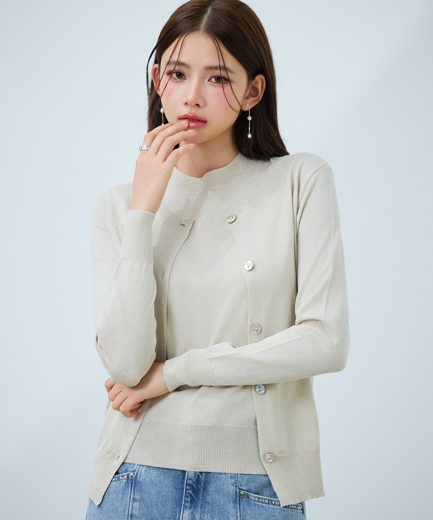 上品なラメー入りニットアンサンプル ｜ 全3色 × 2サイズ
