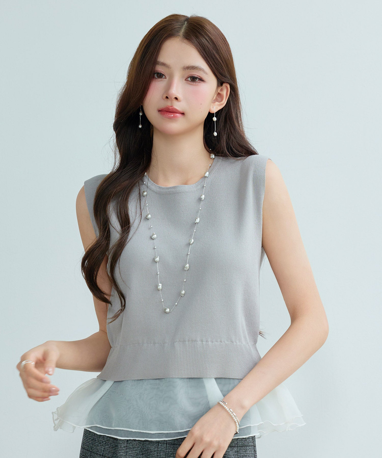 オーガンジーの切り替えドッキングプルオーバーsdp8132-103-18