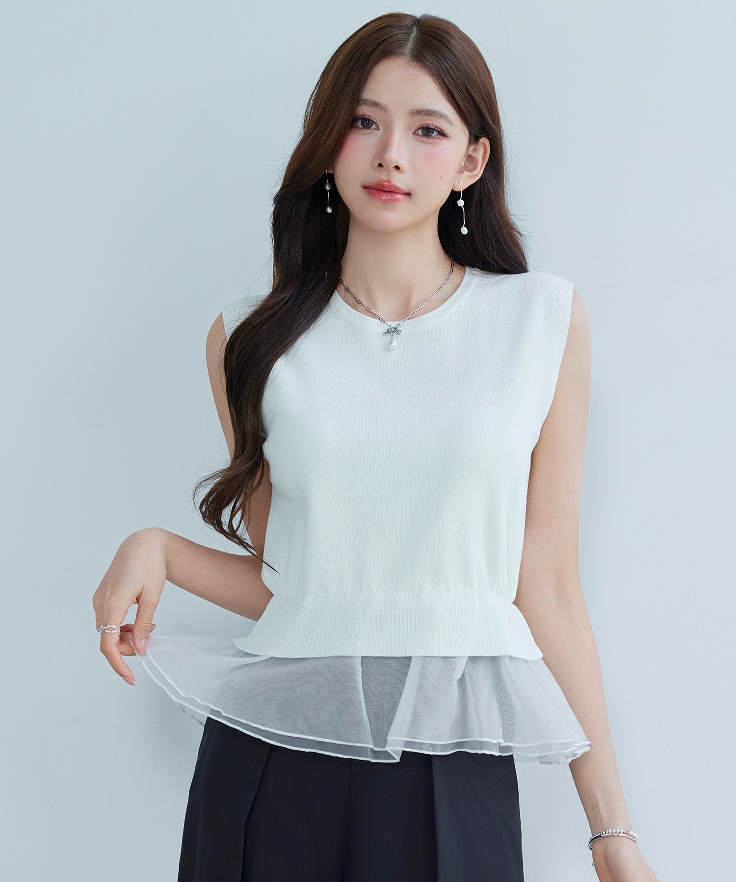 オーガンジーの切り替えドッキングプルオーバーsdp8132-103-38