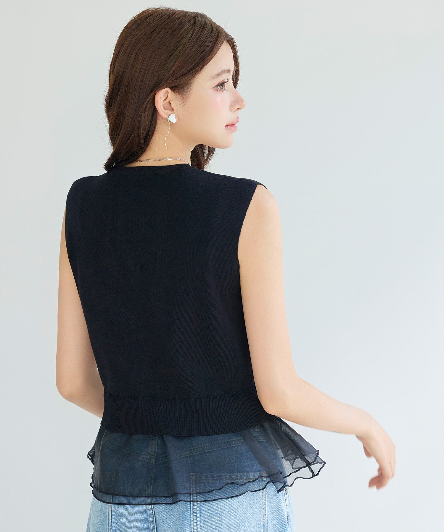 オーガンジーの切り替えドッキングプルオーバーsdp8132 ブラック