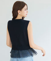 オーガンジーの切り替えドッキングプルオーバーsdp8132 ブラック