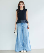 オーガンジーの切り替えドッキングプルオーバーsdp8132 ブラック