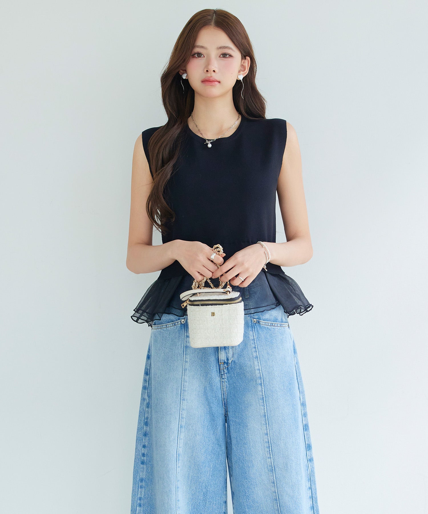 オーガンジーの切り替えドッキングプルオーバーsdp8132 ブラック