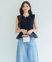 オーガンジーの切り替えドッキングプルオーバーsdp8132 ブラック