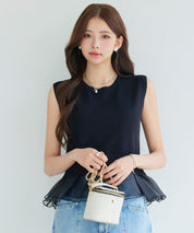 オーガンジーの切り替えドッキングプルオーバーsdp8132 ブラック