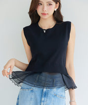 オーガンジーの切り替えドッキングプルオーバーsdp8132 ブラック