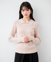 パール襟が華やかなリブ編みニット