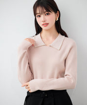 パール襟が華やかなリブ編みニット