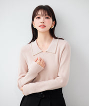 パール襟が華やかなリブ編みニット