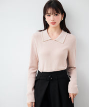パール襟が華やかなリブ編みニット