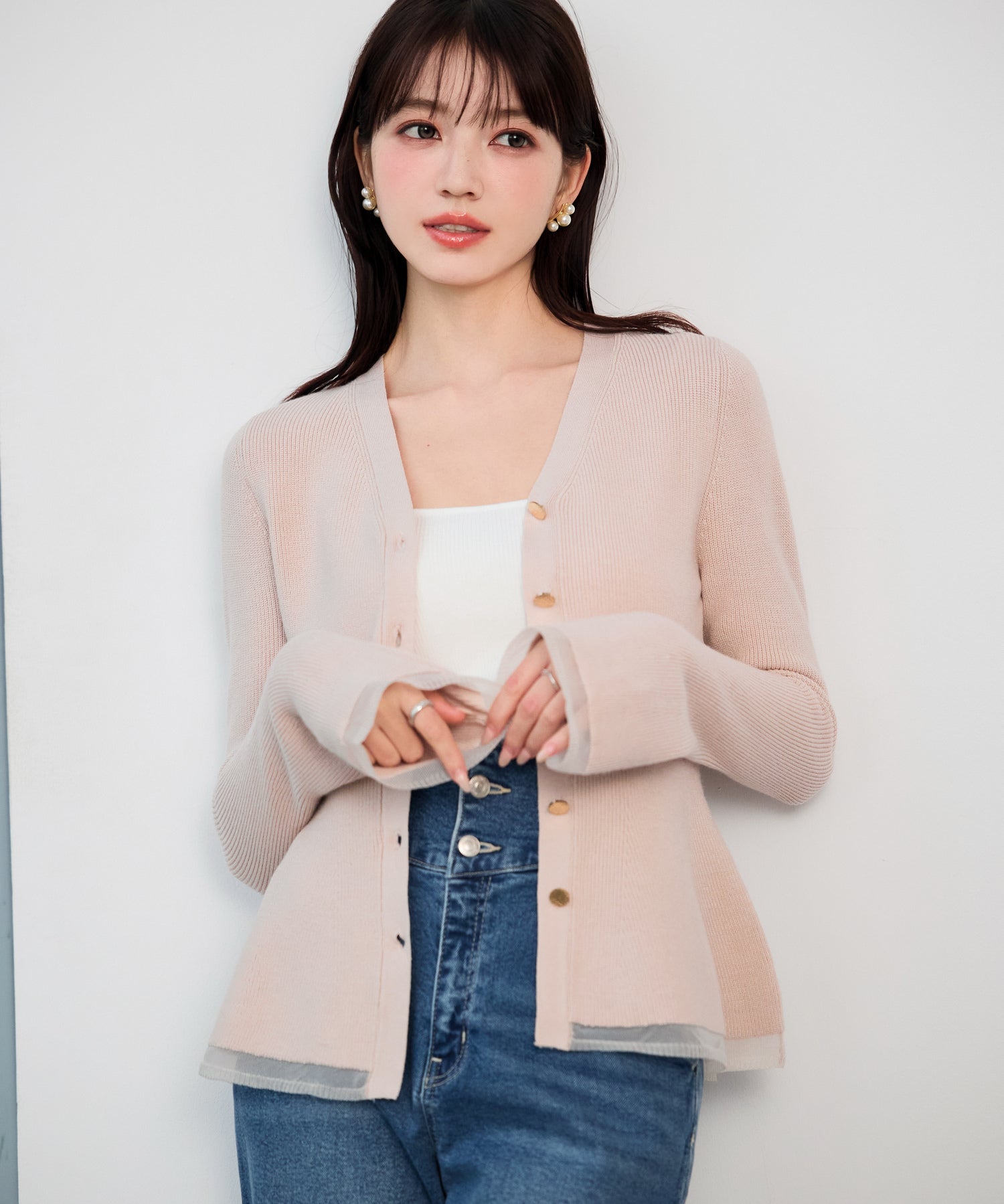 オーガンジー切替が華やかな2wayリブニット