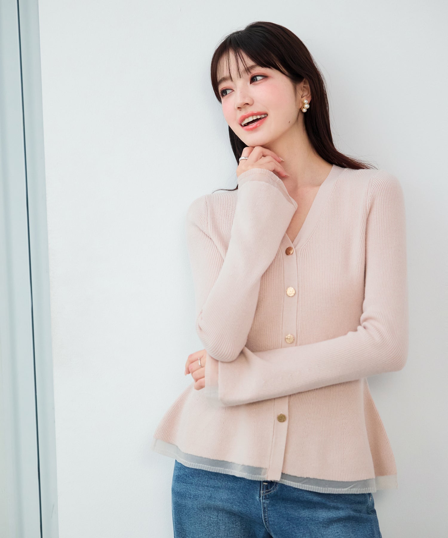 オーガンジー切替が華やかな2wayリブニット