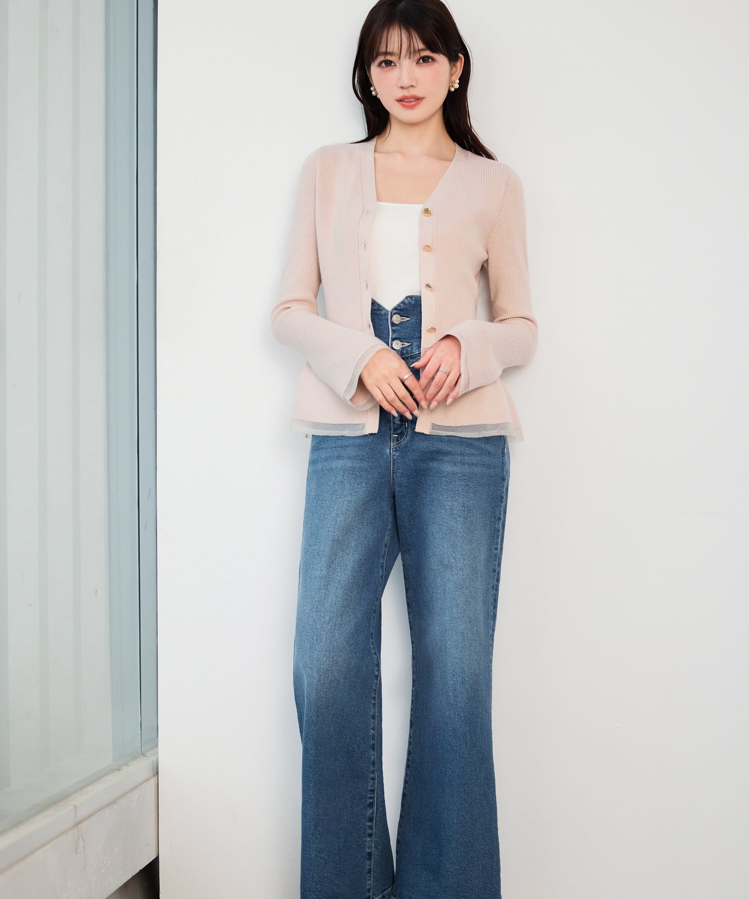 オーガンジー切替が華やかな2wayリブニット