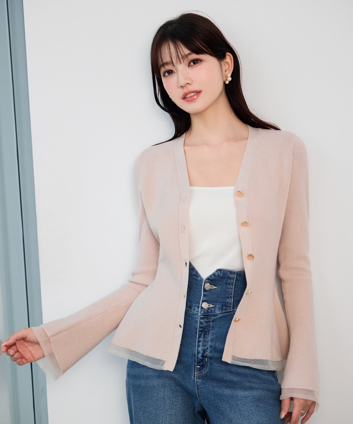 オーガンジー切替が華やかな2wayリブニット