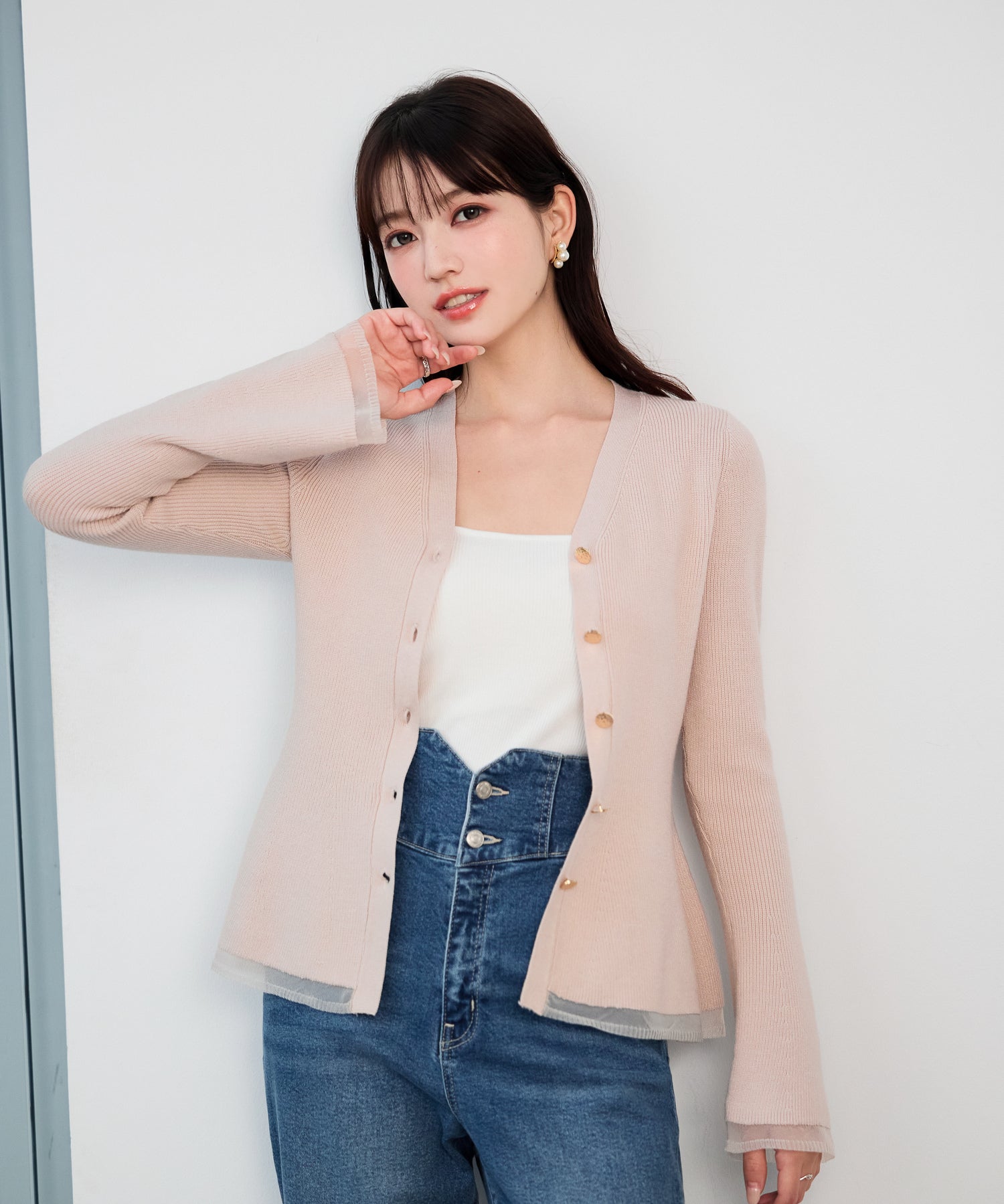 オーガンジー切替が華やかな2wayリブニット