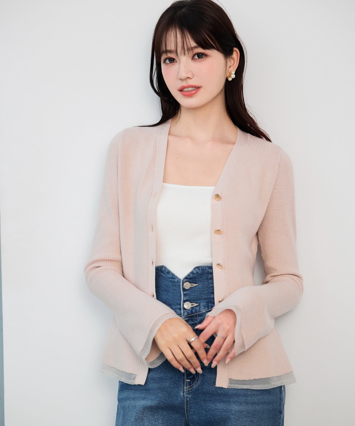 オーガンジー切替が華やかな2wayリブニット