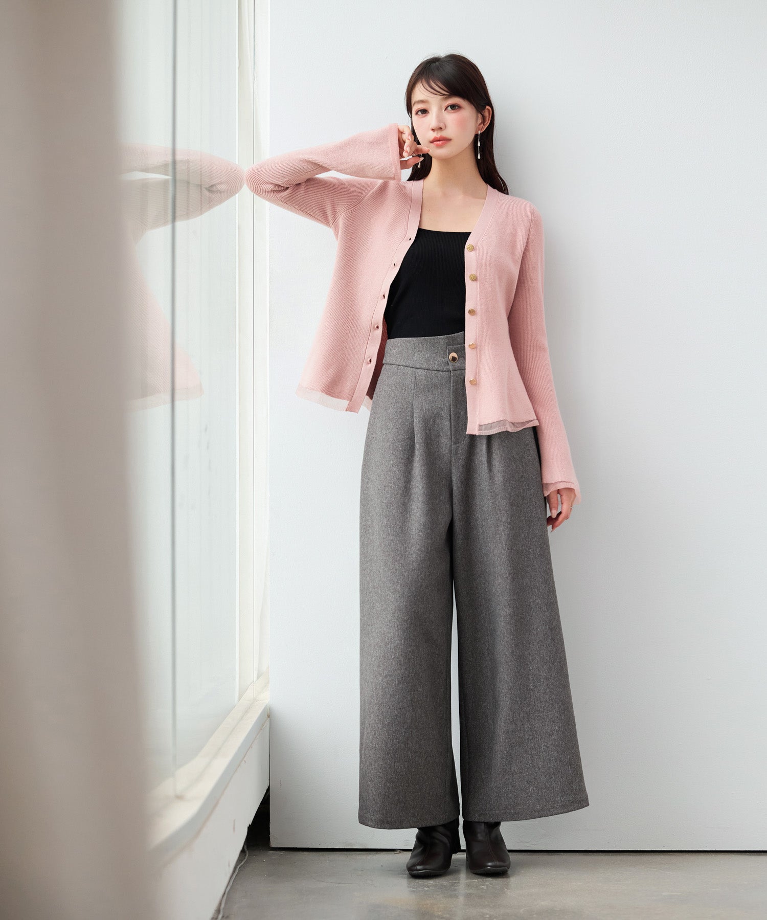 オーガンジー切替が華やかな2wayリブニット