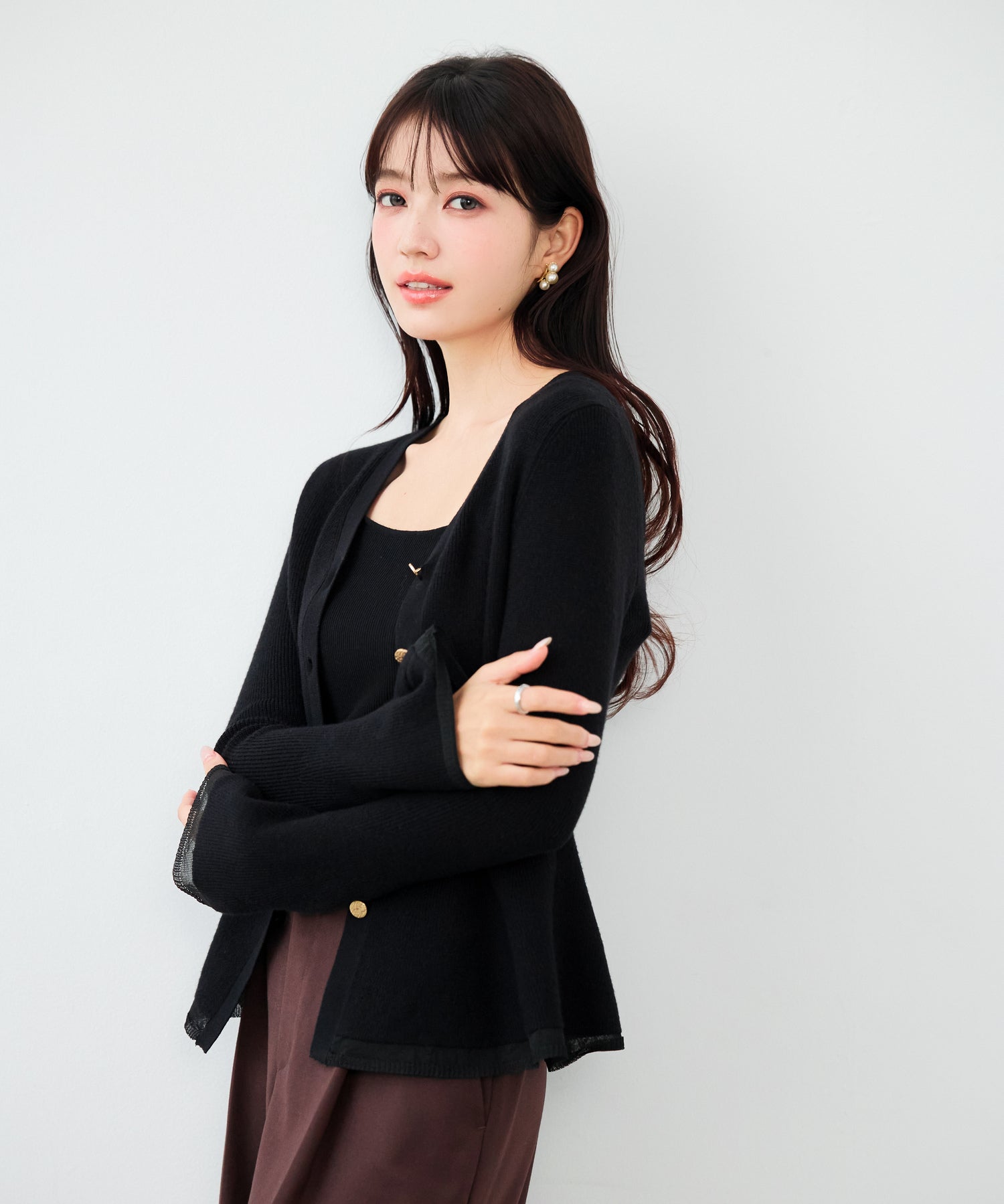 オーガンジー切替が華やかな2wayリブニット