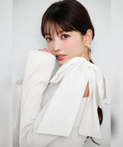 ワンショルダーリボンリブ編みニット