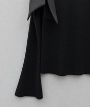 ワンショルダーリボンリブ編みニット